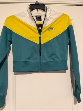 Nike Teal, Yellow & White Cropped Zip Track Jacket
